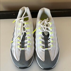 Nike White and Gray Sneakers with Neon Yellow Highlights